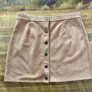 SHEIN Faux Suede Camel Buttoned Mini Skirt
